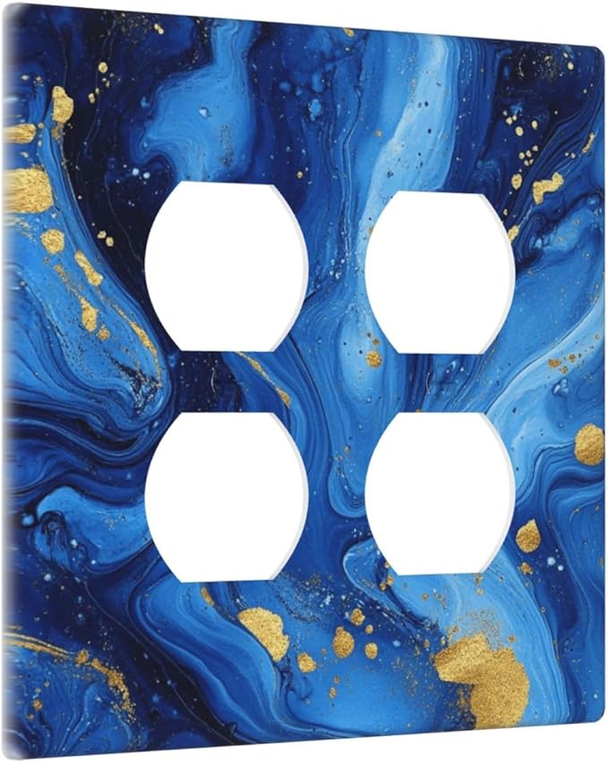 Light Switch Cover Plate Navy Blue Gold Marble Abstract Luxury 2 Gang Socket Covers Double Duplex Wallplates Switch Plates and Outlet Covers for Bathroom Home Decor