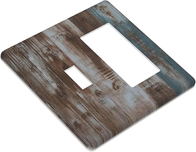 Vintage Blue Brown Wood Grain Outlet Covers 1 Toggle 1 Rocker Combination Electrical Switch Plates Light Switch Cover Plate Decorative Wall Plate for Bedroom Farmhouse Decor