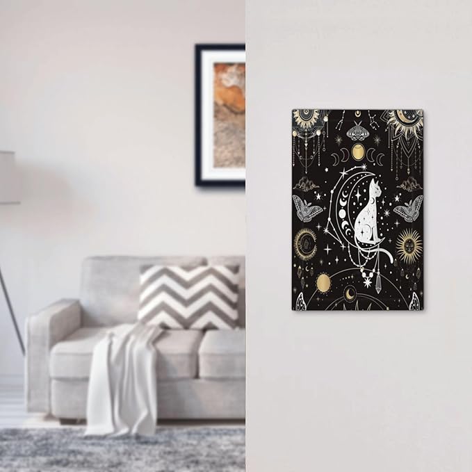 White Cat Tarot Moon Phases Moth Celestial Gothic Light Switch Cover Plate 1 Gang No Device Blank Electrical Wall Plates Faceplate Decorative Switch Plate Covers for Kids Room Bedroom Decor