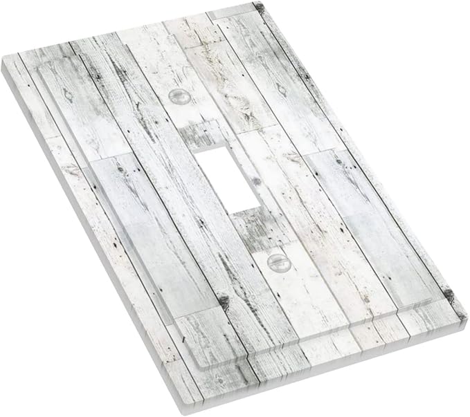Grey White Wood 1 Gang Light Switch Plate Decorative Single Toggle Wall Plate Cover Electrical Switchplate Faceplate for Bedroom Room Decorate 5" x 3