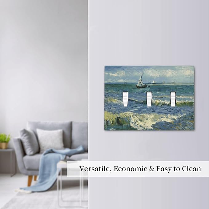 Nautical Ocean Waves Sailboat Painting Blue Sky Decorative Switch Plates 3 Gang Wall Plate Triple Toggle Light Switch Cover Faceplate Electrical Wall Panels for Bathroom Bedroom Decor