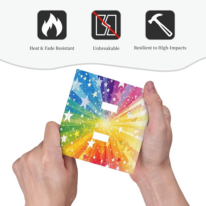 Light Switch Cover Plate Rainbowcolored Rays With White Stars 2 Gang Double Toggle Decorative Switch Plates Wall Plates Electrical Faceplate for Nursery Home Decor