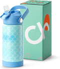 Choco Mocha Kids Water Bottle For School, Girls Insulated Water Bottle Stainless Steel, 14Oz Blue Mermaid