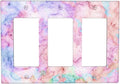 Decorative Switch Plate Covers Cute Marble Texture 3 Gang Triple Rocker Decora Light Switch Cover Pink Purple Gold Abstract Outlet Wall Plate Electrical Faceplate GFCI for Kids Girls Nursery Decor