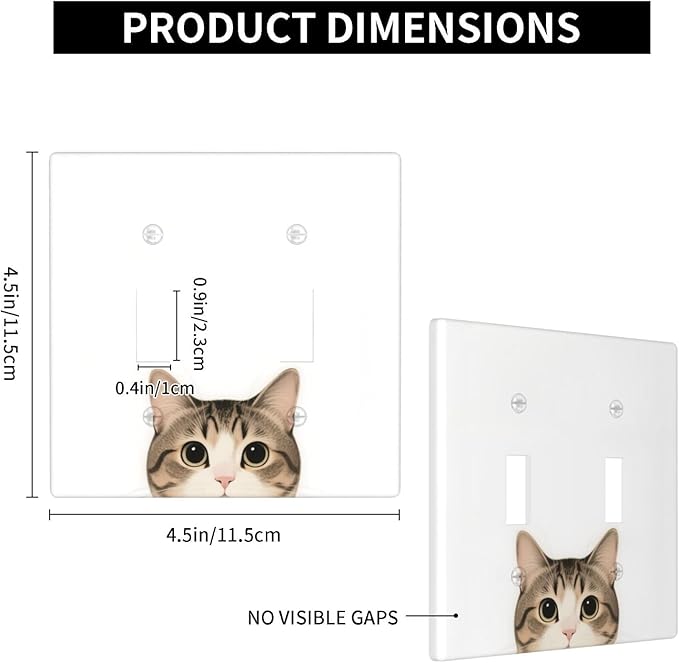 Cat Double Toggle Wall Plate Decorative 2 Gang Light Switch Covers Electrical Switchplate Home Decorate Faceplat for Bathroom Bedroom Kitchen Room 4.5 x 4.5 Inch