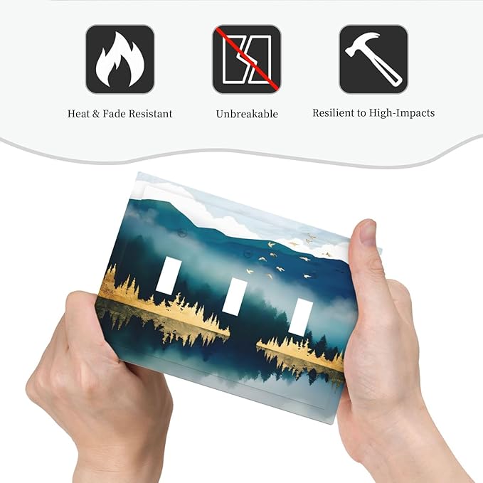 Mountains Landscape Lake Bird Reflection Decorative Switch Plates 3 Gang Wall Plate Triple Toggle Light Switch Cover Faceplate Electrical Wall Panels for Bedroom Living Room Decor