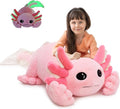 Tezituor Large Axolotl Plush Pillow, 39.5" Giant Glowing Axolotl Stuffed Animal, Super Soft & Cuddly Glow in The Dark Long Body Pillow for Kids, Teens Adults Birthday Gifts