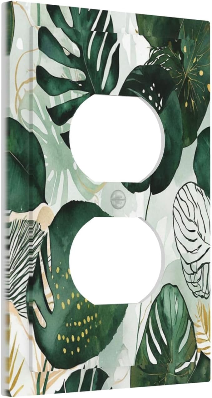Outlet Covers Boho Tropical Leaves 1 Gang Duplex Wall Plate Decorative Switch Plates Electrical Receptacle Faceplate Light Switch Cover for Bedroom Bathroom Decor