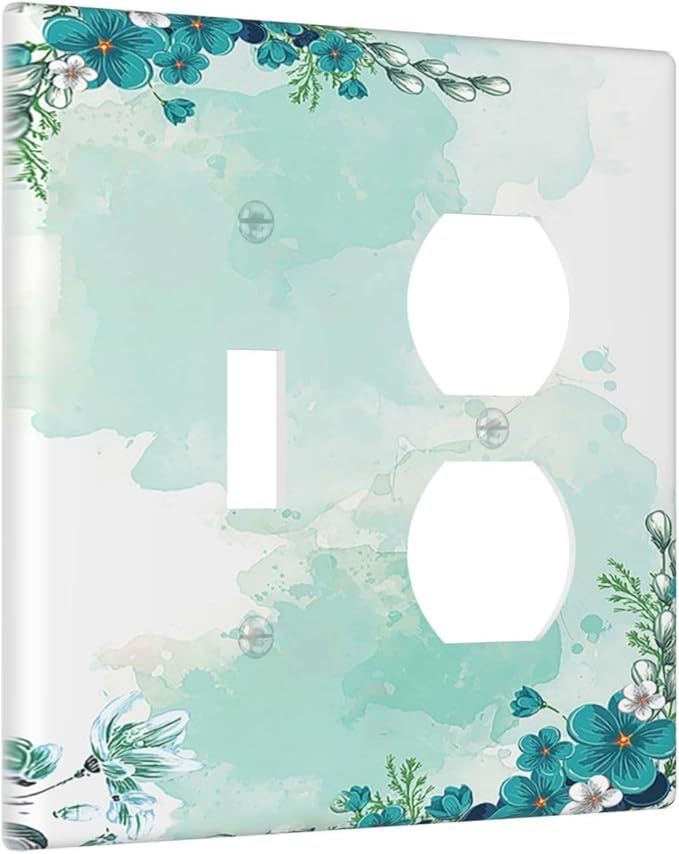 Wallplates Blue Green Flowers Light Green Watercolor Patterns 1 Toggle 1 Duplex Switch Plate Electrical GFCI Faceplate Decorative Light Switch Covers for Bedroom Home Decor