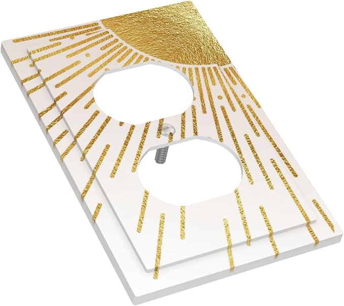 Mid Century Boho Gold Sun Abstract Sunrise Outlet Covers 1 Gang Duplex Light Switch Cover Decorative Switch Plates Electrical Receptacle Faceplate Wall Plate for Kids Room Home Decor