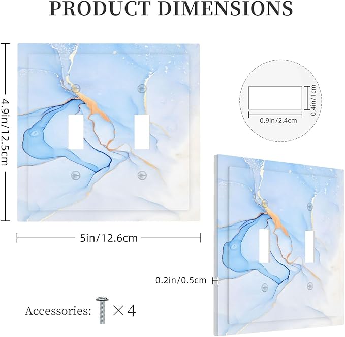 Modern Art Blue Gold Marble Abstract Luxury Print Decorative Switch Plates 2 Gang Double Toggle Outlet Light Switch Cover Wall Plate Electrical Faceplate for Bathroom Living Room Decor