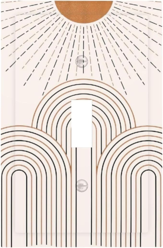 Decorative Light Switch Plate Covers Mid Century Gold Sun Minimalist Arch Line Castle 1 Gang Wall Plate Single Toggle Switch Cover Plate Jumbo Electrical Switchplate Receptacle