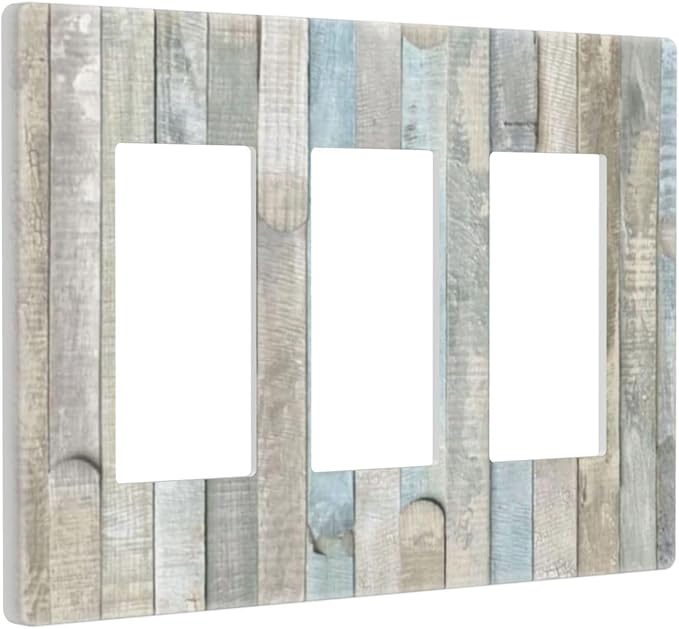 Country Rustic Blue White Wood 3 Gang Triple Rocker/Decorator Light Switch Wall Plate Cover Decorative Gfci Electrical Faceplate Switchplate Room Decorate