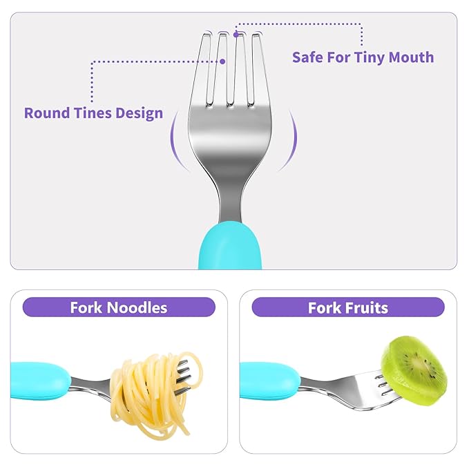 Lehoo Castle 6 Pieces Toddler Utensils, Kids Silverware for 2 3 4 Years Old, Stainless Steel Knife Fork and Spoon Set with Plastic Handle, Safe Toddler Cutlery (Light Pink)