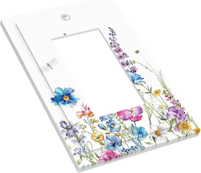 Decorative Outlet Covers Boho Colorful Flowers Plants And Dragonflies 1 Gang Single Rocker Light Switch Cover Plate Wall Plates GFCI Faceplate for Bedroom living Room Decor