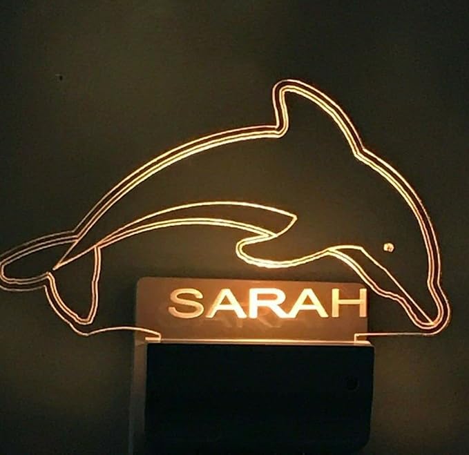 Night Light Multi Color Personalized LED Plug-in, Ultra-Slim Touch Night Light Smart Dusk to Dawn Sensor, Kids Children's Bedroom Kitchen Bathroom Hallway Play Room Variations (Swimming Dolphin)