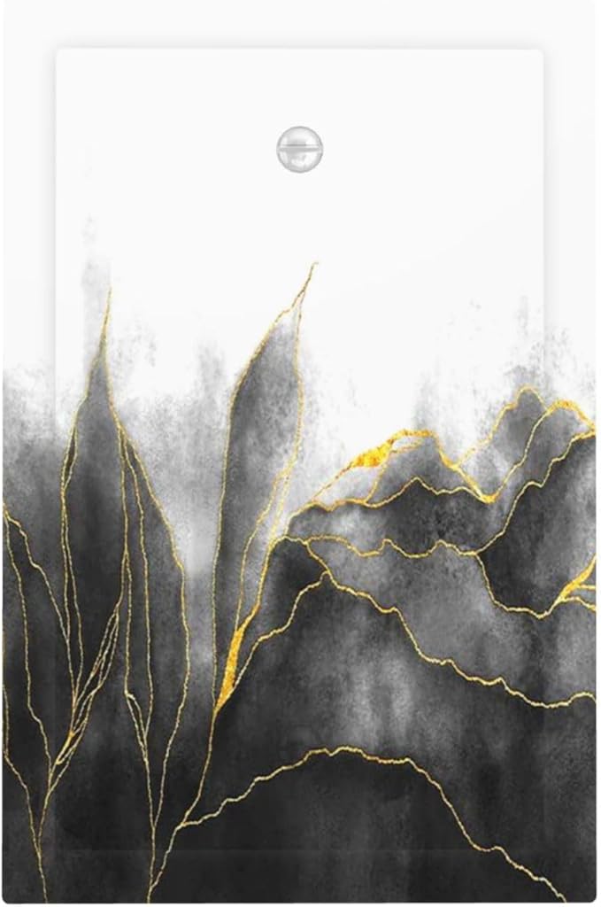 Light Switch Cover Plate Black And Gold Marble White Golden Leaves 1 Gang No Device Blank Electrical Wall Plates Faceplate Decorative Switch Plate for Bedroom living Room Decor