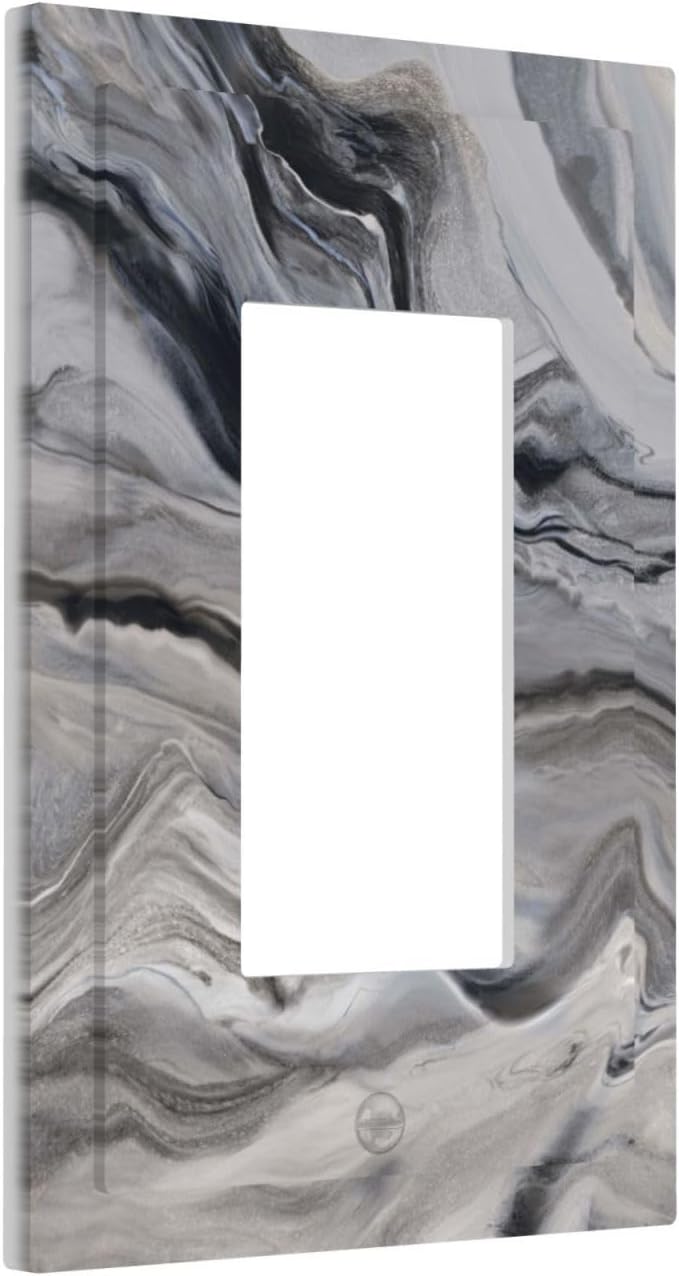 Grey And White Marble Abstract Art Print Decorative Outlet Covers 1 Gang Single Rocker Light Switch Cover Plate Wall Plates GFCI Faceplate for Bathroom Kitchen Decor