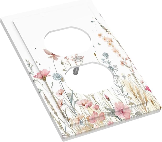 Watercolor Wildflower Pink Flower Plant Floral Outlet Covers 1 Gang Duplex Light Switch Cover Decorative Switch Plates Electrical Receptacle Faceplate Wall Plate for Bedroom Living Room Decor