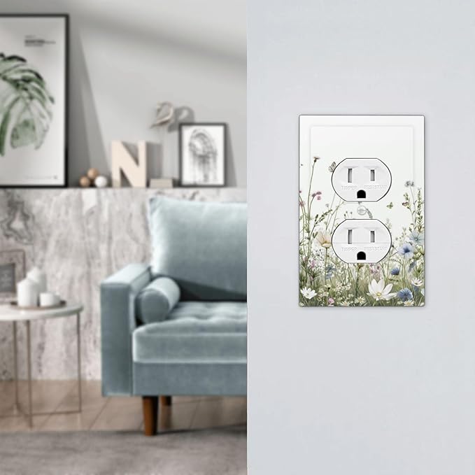 Colorful Wildflowers Daisy Plant Butterfly Floral Outlet Covers 1 Gang Duplex Light Switch Cover Decorative Switch Plates Electrical Receptacle Faceplate Wall Plate for Bed Room Living Room Decor