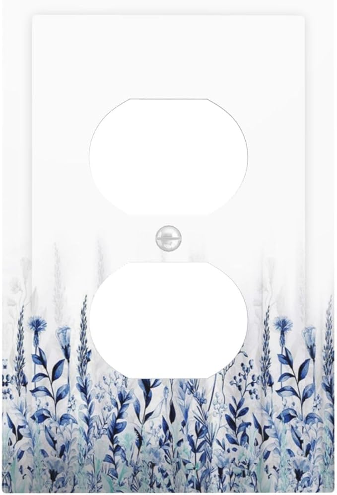 Decorative Outlet Covers Rustic Blue Plants Wildflowers Boho Leaves 1 Gang Wall Plate Cover Receptacle Duplex Light Switch Cover Plate Single Dual Plug Covers Electrical Switchplate