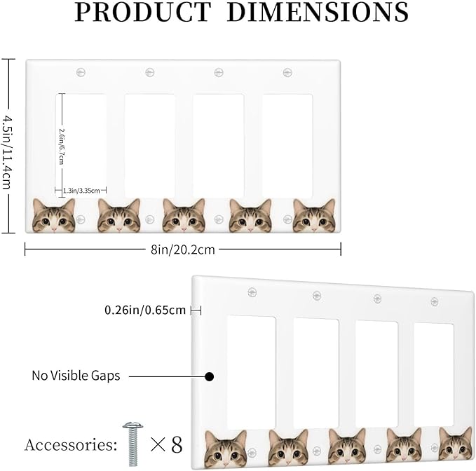 Cat Quad Rocker Wall Plate Decorative 4 Gang Light Switch Covers Electrical Switchplate Home Decorate Faceplat for Bathroom Bedroom Kitchen Room 4.5 x 8 Inch