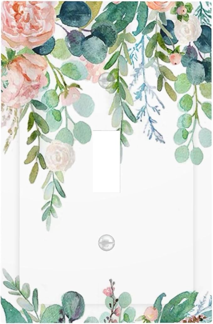 Green Eucalyptus Leaves Floral Watercolor Flower Decorative Light Switch Cover 1 Gang Single Toggle Device Electrical Faceplate Switchplates Decorator Outlet Wall Plate for Bed Room Living Room Decor
