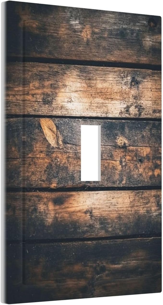 Decorative Light Switch Cover Brown Vintage Wooden Board Rustic Wood 1 Gang Single Toggle Device Electrical Faceplate Switchplates Decorator Outlet Wall Plate For Farmhouse Cabin Decor