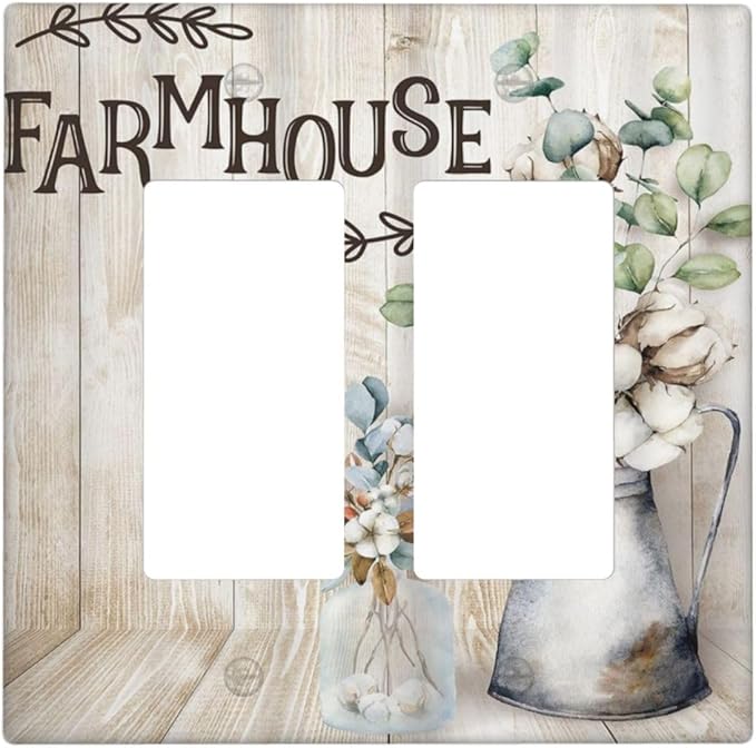 Decorative Switch Plate Covers Farmhouse Floral Cotton 2 Gang Double Rocker Decora Light Switch Cover Rustic Country Flower Dual Outlet Wall Plate Electrical Faceplate GFCI for Country Decor
