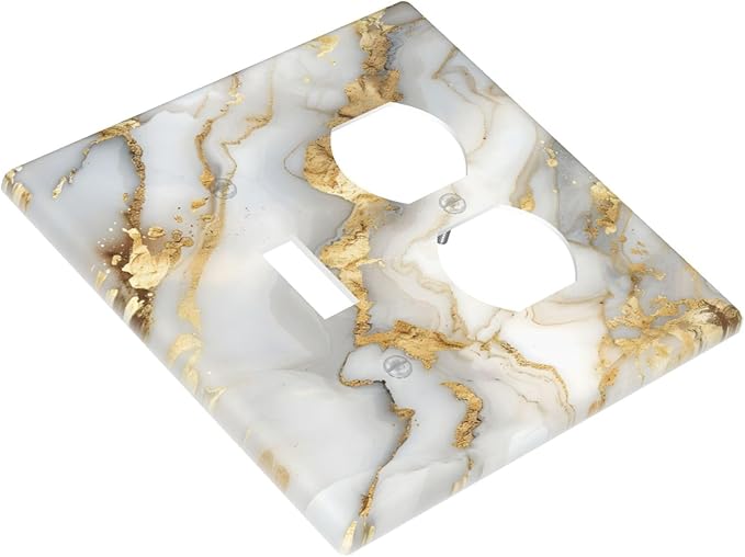 Luxurious White Gold Marble Patterns Abstract Wallplates 1 Toggle 1 Duplex Switch Plate Electrical GFCI Faceplate Decorative Light Switch Covers for Bathroom Kitchen Decor