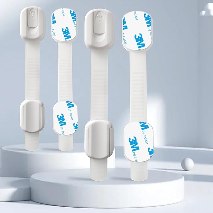 Child Safety Cabinet Locks, 8-Pack, Easy Install with 3M Adhesive, No Screws or Drilling, Multi-Purpose Latches for Cabinets, Drawers, Doors, Kitchen, Ovens, Toilets