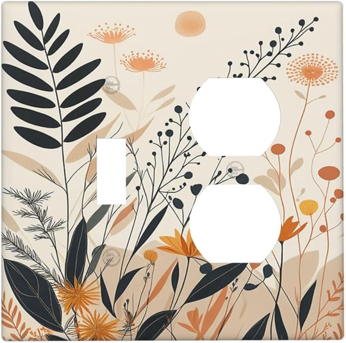Light Switch Cover Plate Minimalist Floral Boho Botanical Wildflowers 2 Gang Decorative Switch Plates 1 Toggle Duplex Combo Outlet Covers GFCI Wall Plates for Bathroom Bedroom Decor