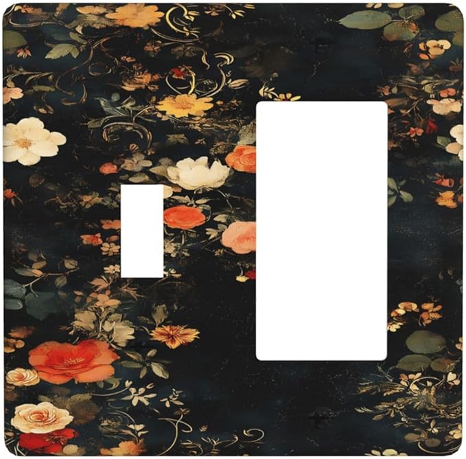 Vintage Orange Pink Black Roses Floral Flower Outlet Covers 1 Toggle 1 Rocker Combination Decorative Wall Plate Electrical Switch Plates Light Switch Cover Plate for Farmhouse Bedroom Decor