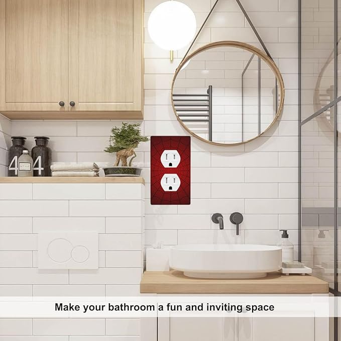 Red Spider Web 1-Gang Duplex Wall Plate Hero Theme Cartoon Outlet Covers Standard Size Plug Cover 4.50" x 2.76" for Men Cave Teen Boys Room