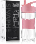 Sivaphe Clear Kids Water Bottle with Straw Cap 12 oz, Portable Leak-Proof Tritan Small Beverage Bottle 350 ml, Transparent Sports Drinking Bottle 350ml for School Girls Lightweight Pink