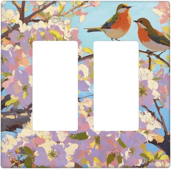 Bird Flower Double Rocker Wall Plate Decorative 2 Gang Light Switch Covers Electrical Switchplate Home Decorate Faceplat for Bathroom Bedroom Kitchen Room 4.5 x 4.5 Inch