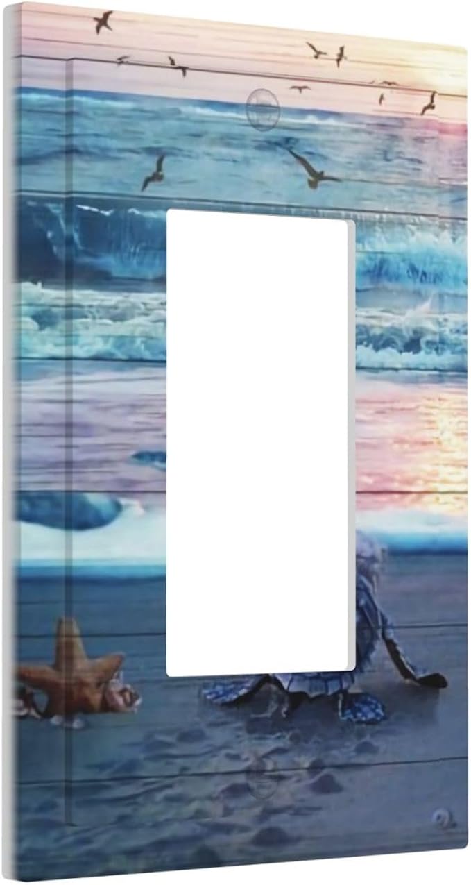 Beach Wave Sea Ocean Blue Green Turtle Coastal Starfish 1 Gang Single Decorator/Rocker Wall Plate Light Switches GFCI Electrical Device Face Switchplate Plug Cover for Dimmers, Receptacle, USB Outlet