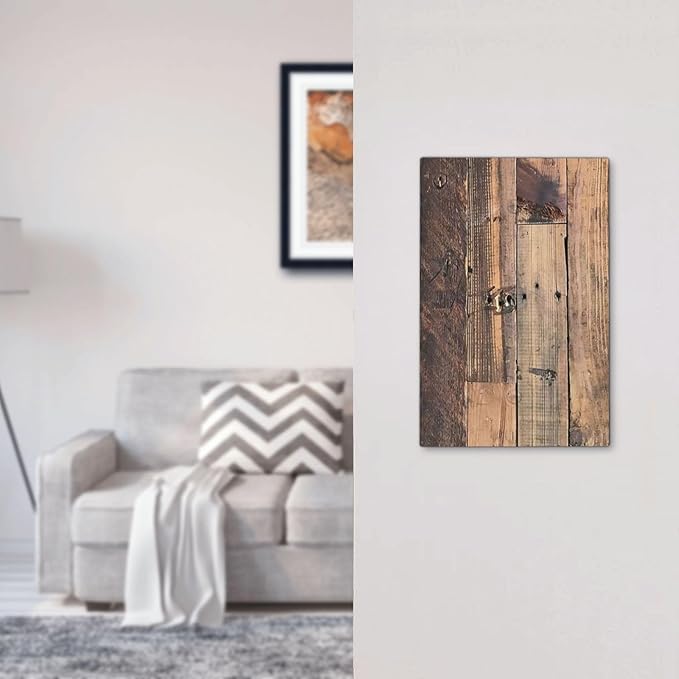 Rustic Brown Wood Plank Vintage Country Wooden Board Light Switch Cover Plate 1 Gang No Device Blank Electrical Wall Plates Faceplate Decorative Switch Plate for Farmhouse Home Decor