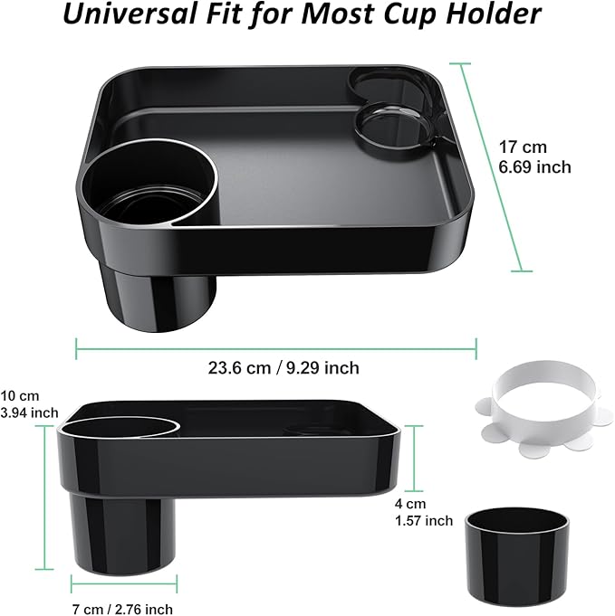 Car Seat Snack Tray for Kids, Mess-Free Square Travel Tray Cup Holder Snack Tray, Durable Car Food Tray for Toddlers, Universal Fit Kids Travel Road Trip Essentials (2Pcs black)