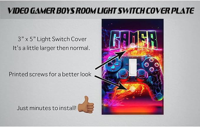 Cool Light Switch Plate Cover for Teens Room Fun Novelty Gift Decorative Decor Bedroom (Video Gamer)