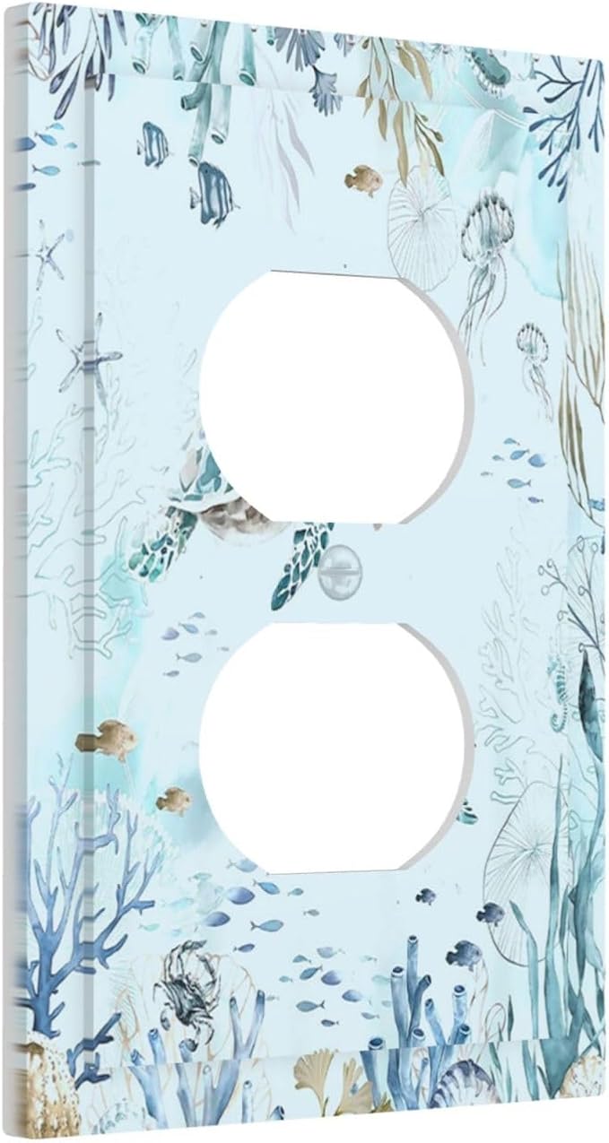 Outlet Covers Teal Blue Ocean Sea Turtle Seabed Plants 1 Gang Duplex Light Switch Cover Electrical Receptacle Faceplate Wall Plate Decorative Switch Plates for Bathroom Kids room Decor