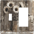 Rustic Floral Country Sunflower Daisy Old Wooden Boards Outlet Covers 1 Toggle 1 Rocker Combination Decorative Wall Plate Electrical Switch Plates Light Switch Cover Plate for Farmhouse Home Decor
