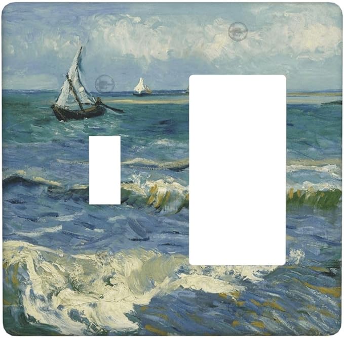 Nautical Ocean Waves Sailboat Painting Blue Sky Outlet Covers 1 Toggle 1 Rocker Combination Decorative Wall Plate Electrical Switch Plates Light Switch Cover Plate for Bathroom Bedroom Decor