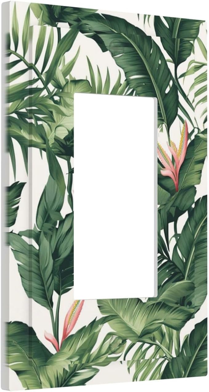 Tropical Leaf Jungle Botanical Palm Tree Greenery Floral Decorative Outlet Covers 1 Gang Single Rocker Light Switch Cover Plate Wall Plates GFCI Faceplate for Bedroom Living Room Decor