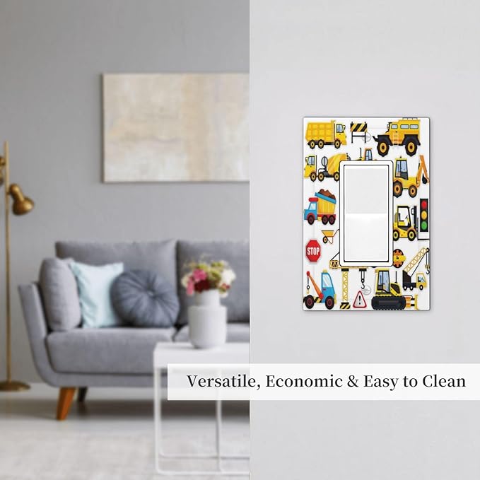Yellow Truck Cartoon Transportation 1 Gang Rocker Light Switch Plate Single Decora Outlet Wall Plate Cover Faceplate Decorative Switchplate GFCI for Kidroom Bathroom Living Room Bedroom Decorate