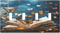 Decorative Art Light Switch Covers Butterflies from the Book Quad Toggle 4 Gang Wall Plate Switch plate Electrical Faceplate for Home Decor