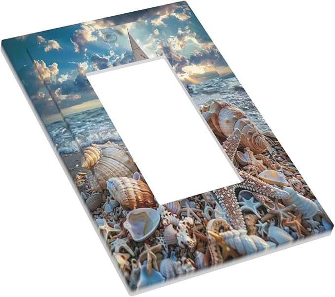 Outlet Covers Summer Sea Beach Starfish Seashell Sailboat 1 Gang Light Switch Cover Plate Single Rocker Switch plate Covers Decorative Wall Plates Electrical GFCI Receptacle for Home Decor