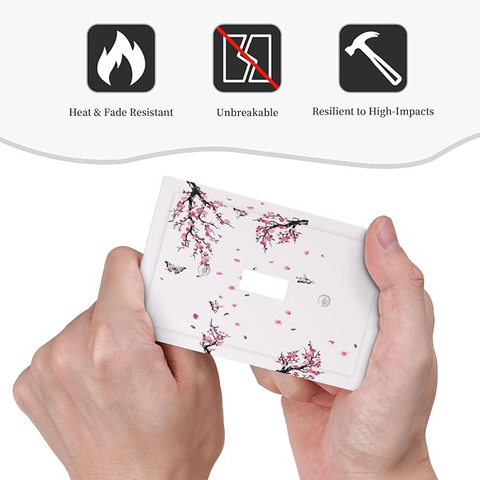 Pink Watercolor Cherry Blossom Flowe Tree Branch Floral Decorative Light Switch Cover 1 Gang Single Toggle Device Electrical Faceplate Switchplates Decorator Outlet Wall Plate for Bedroom Living Room