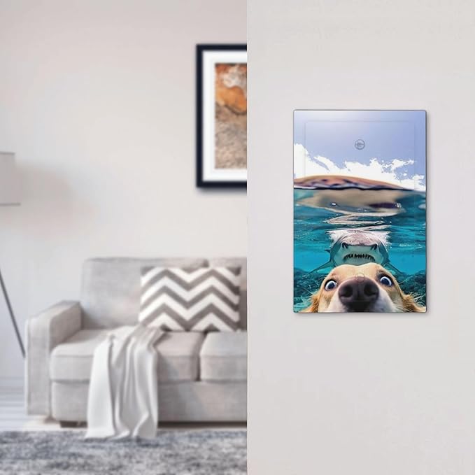 Decorative Light Switch Plate Covers Angry Shark Chased Funny Dog Underwater Sea 1 Gang No Device Switch Cover Plate Single Blank Wall Plate Switchplate Electrical Faceplate