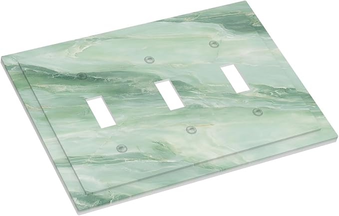 Decorative Light Switch Cover Plate Green Marble Pattern 3 Gang Wall Plate Triple Toggle Switch Plate Covers Electrical Outlet Cover for Home Bedroom Decor
